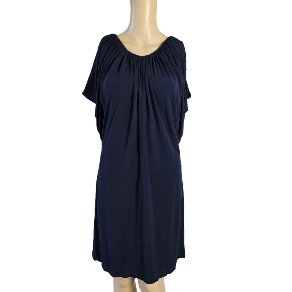 Jay Godfrey Navy Blue Pleated Jersey Dress - Size 6 - Exposed Back Zipper